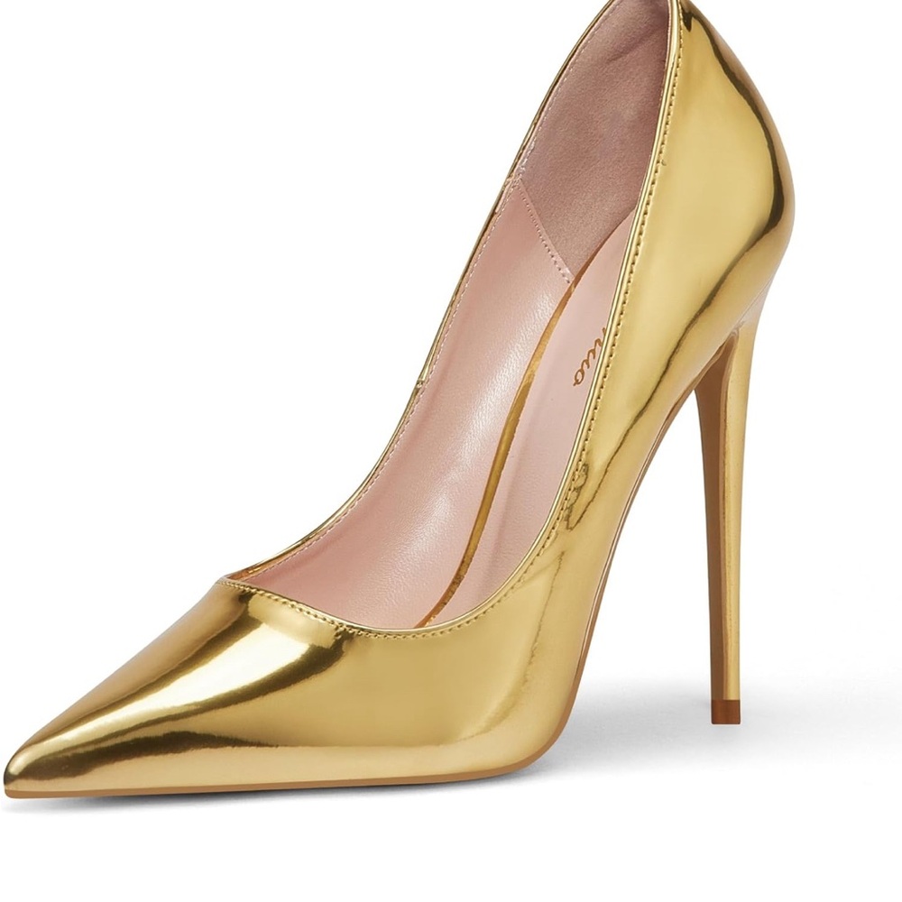 Gold pointed toe heels